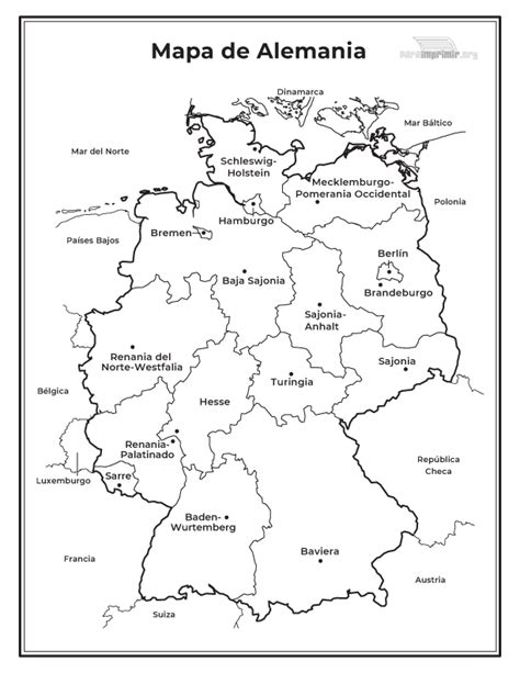 mapa de alemania con nombres blanco y negro
